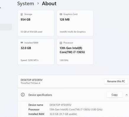 Lenovo ThinkPad T14 Gen 4 Екран: 14"FHD+ IPS, cpu: i7 1365U, Ram 32/1Tb NVMe SSD, Гаранция 10месеца!