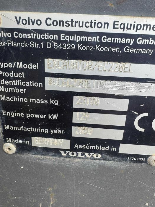 Excavator Volvo EC220EL 2020 | 6.600h | 25 tone|  Impecabil | Cuplă Rapidă | AC | Gata de Lucru