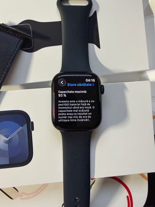 Apple Watch 9, 45mm, Celular + GPS, full box, extra curea si carcasa