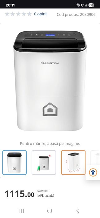 Dezumidificator Ariston Deos 21 S,purificare aer, uscare rufe