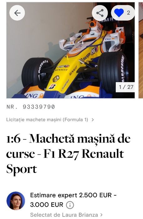 PRET FIX Scara 1:6 Macheta F1 R27 Renault Sport Doar 6 fabricate!