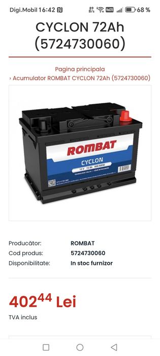 Baterie 72 ah Rombat 97 la sută sănătatea