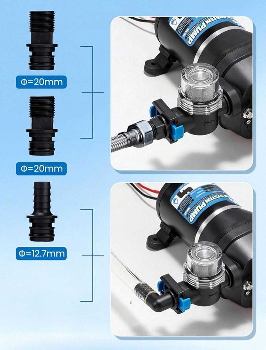 12V автоматична водна помпа 2.4 бара 95 W/ 12.5 л/мин за кемпер, лодка,напояване,тиха