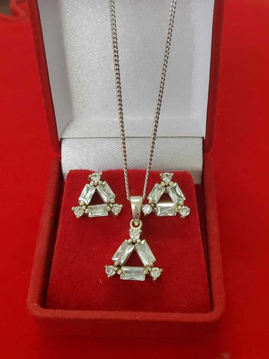 AG116,set argint 925, nou/marcat, 3 piese solide, zirconiu alb,superb