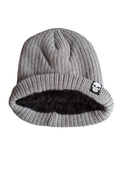 Зимна мъжка шапка - Череп, сива