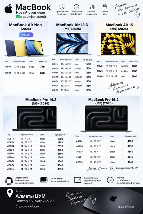 Макбук новый MacBook new, neo, M5, M4, Оригинал