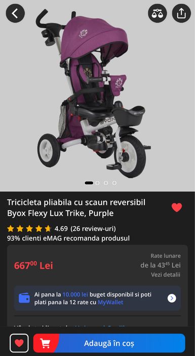 Tricicleta pliabila cu scaun reversibil