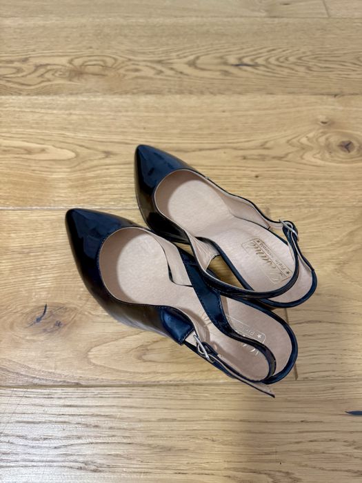 Pantofi deschisi, negru, piele lucioasa, 38