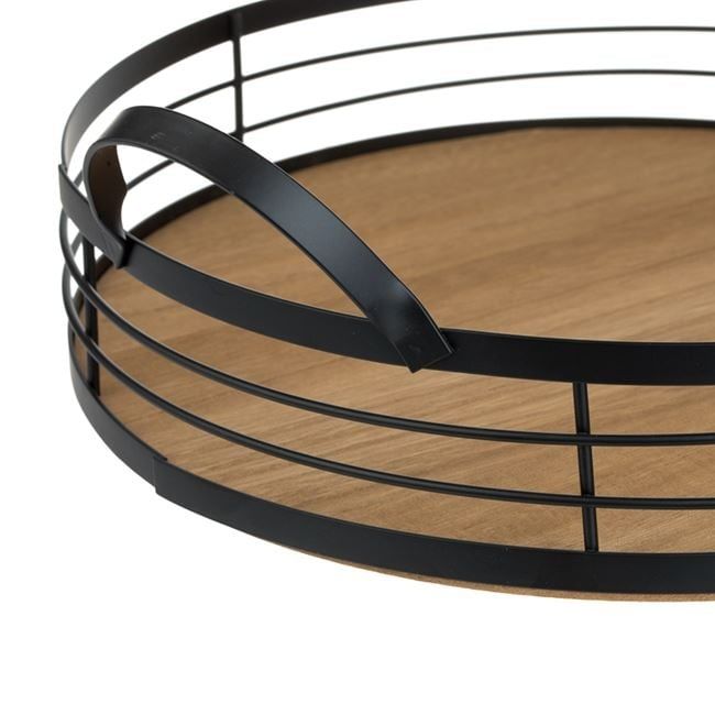 Кръгъл поднос за сервиране-дърво и метал