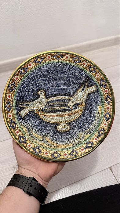 Farfurie decorativă din ceramică italiană – Mozaic Ravenna cu foiță de aur 24K