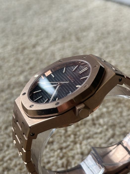 Ceas Seiko Mod Royal Oak Rose Gold Black Dial NH35 Automatic