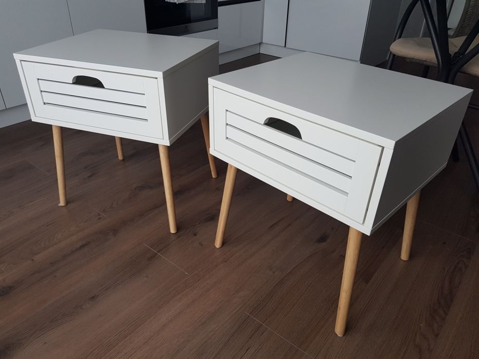 Noptiera cu sertar bambus/alb