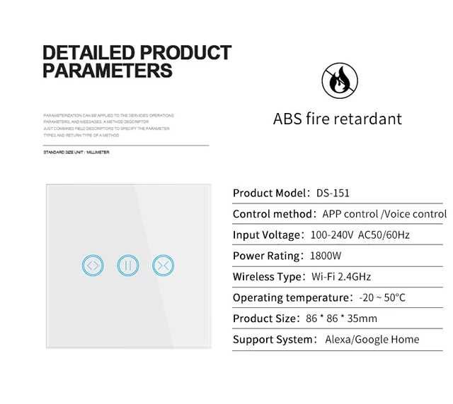 Intrerupator smart WiFi BLE 1800W jaluzele panou sticla TUYA