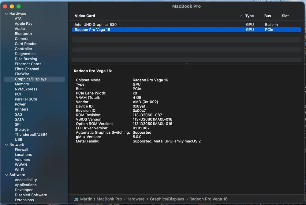MacBook Pro 15' (2019) i9, Radeon Pro Vega 16, 512SSD