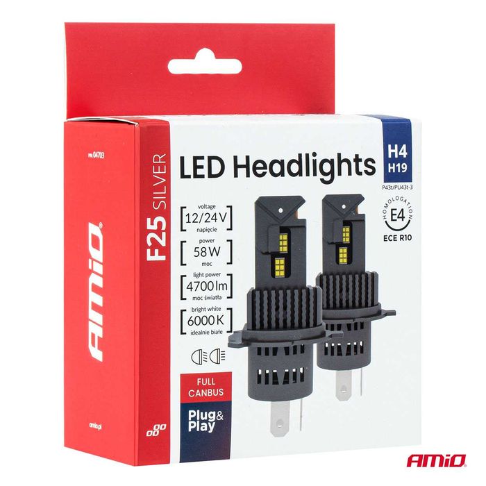 LED Диодни крушки за кола F25 PRO SILVER H4/H19 58W 12/24V FULL CANBUS