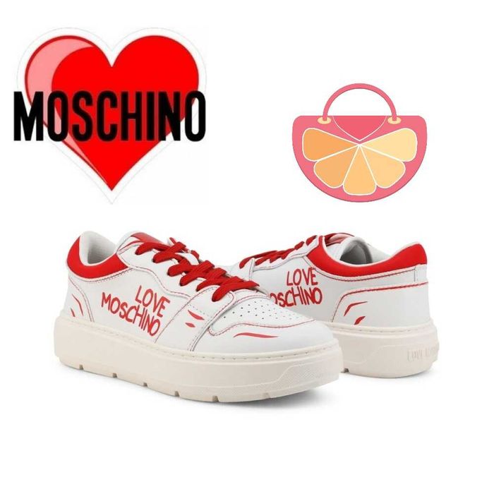 LOVE MOSCHINO № 37 & 39 – Дамски кецове с лого "WHITE & RED" нови