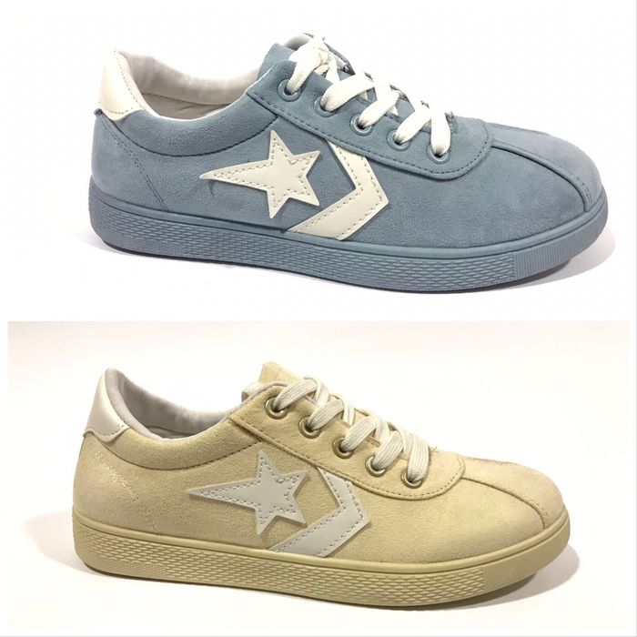 Дамски гуменки от еко велур в жълто и синьо