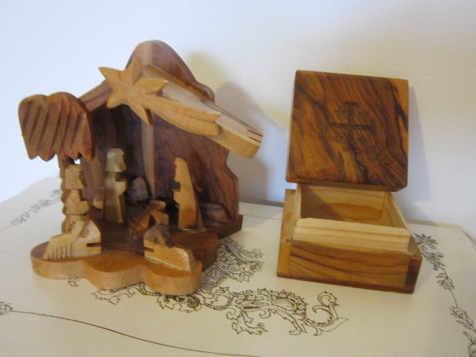 Craciun cadou rar Ierusalim 1980 Scena Nasterii + cutie lemn maslin