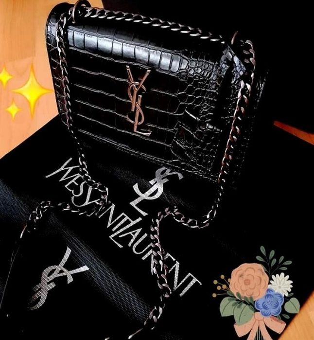 Geanta damă aysl,model croco, logo metalic argintiu, saculet, etichetă