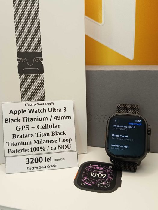 Apple Watch Ultra 3 49mm/Black Titanium/GPS+Cellular/Titanium Milanese Loop/Baterie 100%/ca NOU! ID10907