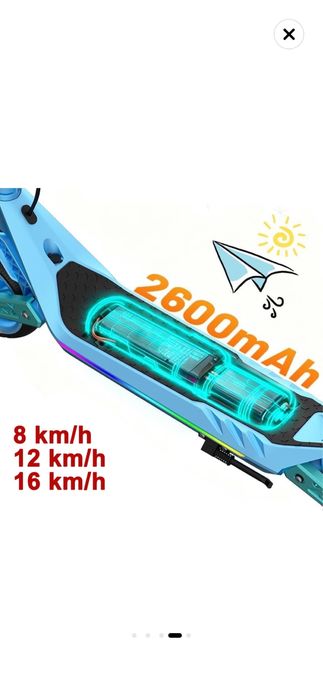 Trotineta Electrica Copii RYDE U8, 3 Viteze (8/12/16 km/h), Suspensie Dubla Fata/Spate, Motor 130W, Autonomie 10 km, Pliabila, 6–12 ani, Albastru