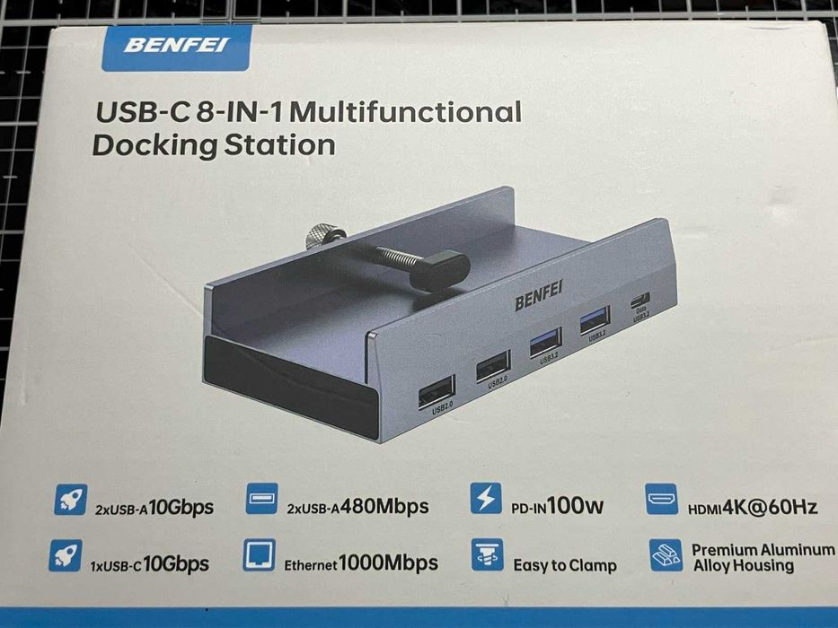 BENFEI 8-в-1 USB C хъб със сигурна скоба – 4K/60Hz HDMI, 2 x USB-A 3.2
