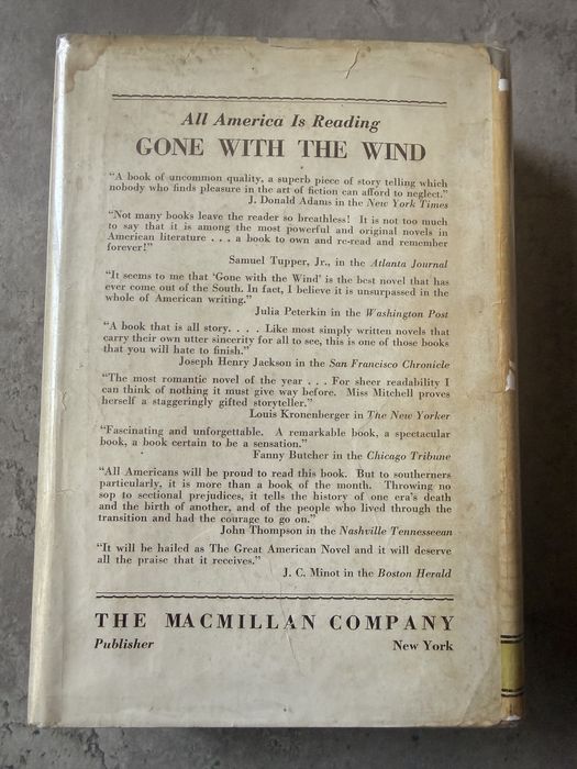 Carte de colectie 1936 Margaret Mitchell – Pe Aripile Vântului (Gone With the Wind) – Ediție Macmillan 1936 cu supracopertă originală