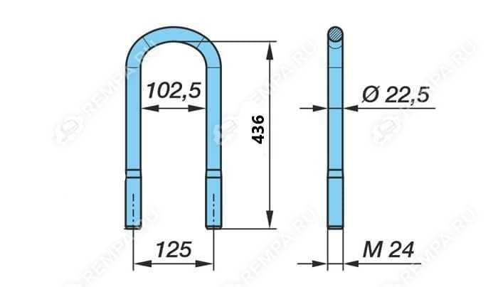 Стремянка рессоры П-обр М24х2 B=102 L=436 оси BPW БПВ