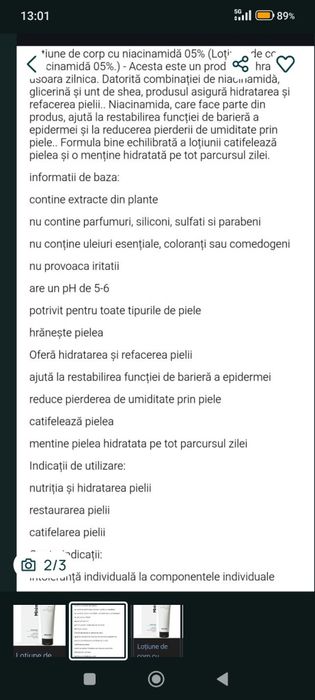 Loțiune de Corp cu niacinamida,hidratare,refacere piele