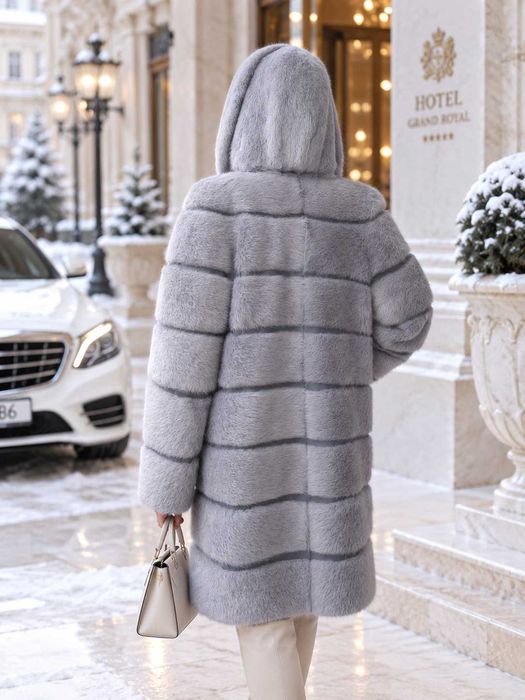 Haină de blană naturală de nutrie Sapphire. Transformabilă, elegantă, aspect de nurcă