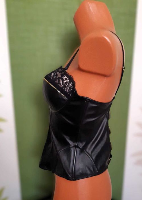 Bustieră din imitație de piele cu dantelă, 85B,Private Collection