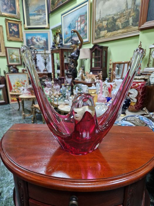 Страхотна антикварна италианска кристална купа фруктиера Мурано