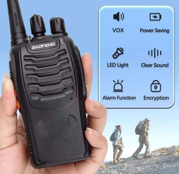Stații Radio Walkie-talkie Semnal 5km 16 canale, volum ajustabil+ acumulatori incluși , Set 2 stații , noi in cutie , ideale la Vânătoare Pescuit etc