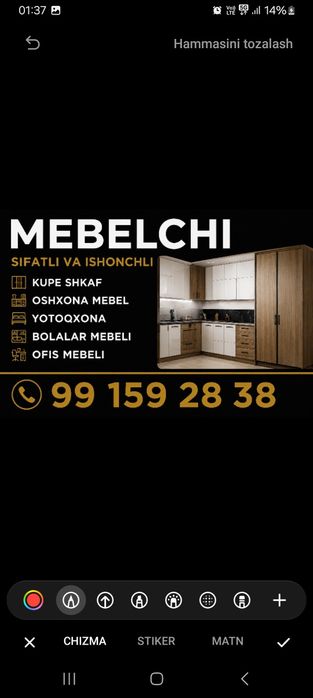 Mebel zakaz asosida tayyorlab beramiz