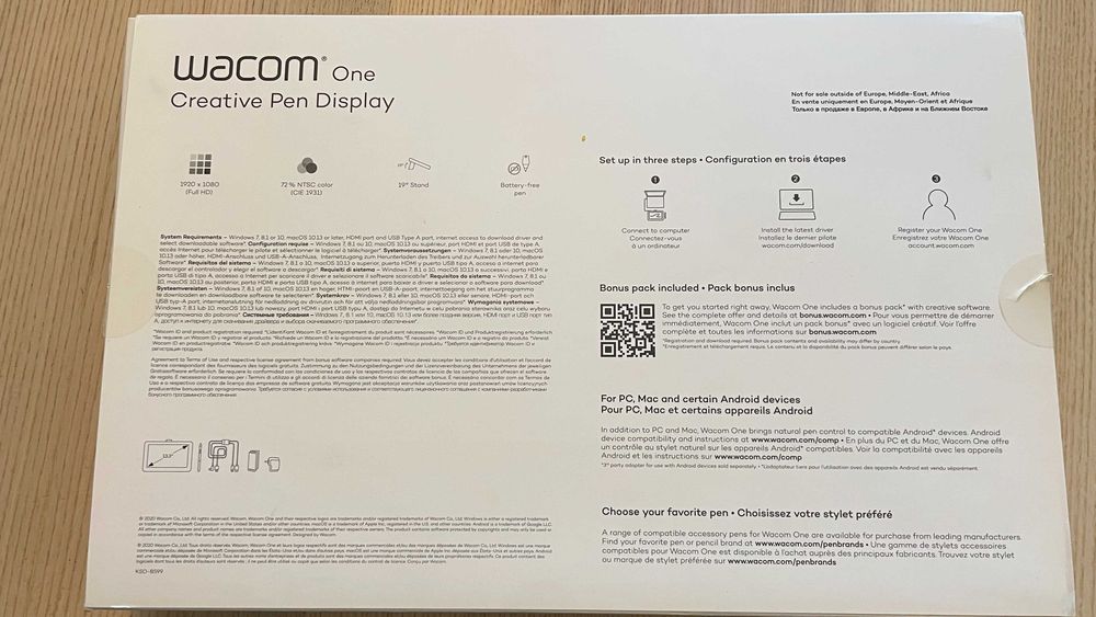 Графичен таблет Wacom One 13 pen display, 13.3" Full HD 1920 х 1080