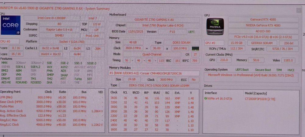 PC Gaming I9 13900KF, RTX 4080, 48gb, ssd 2tb