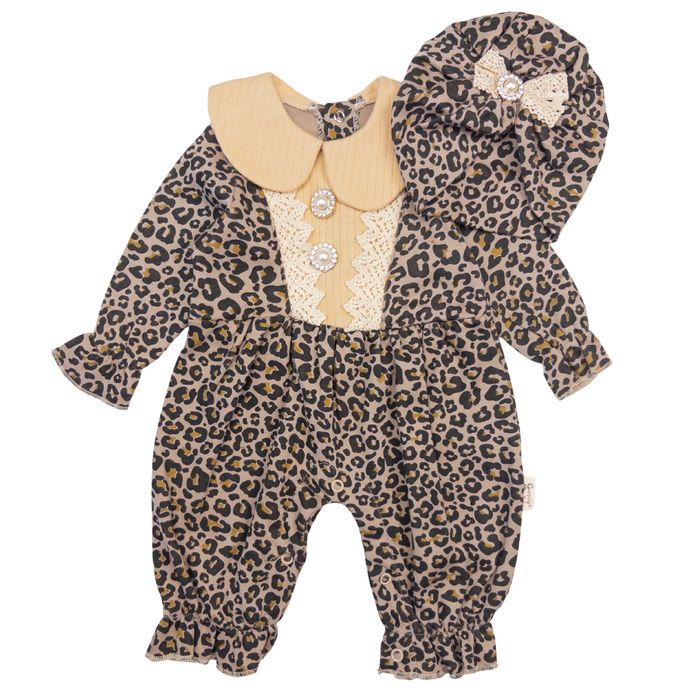Бебешки леопардов ромпър с турбан за момиче