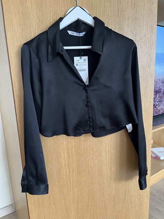 Черна къса сатенирана риза Zara