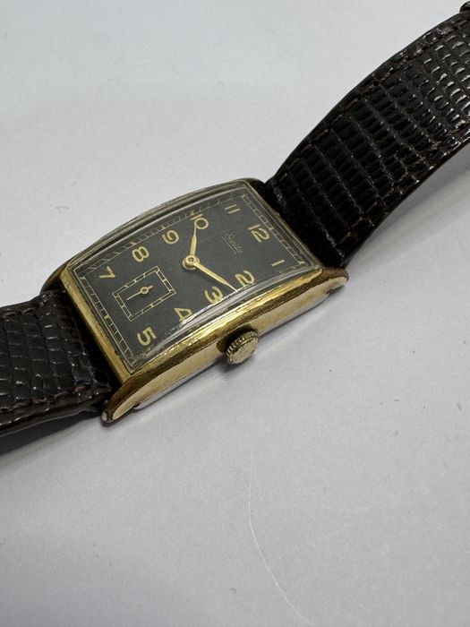 Rar! Ceas Germany Exita Art Deco, mecanic placat aur. Anii 1940 tank