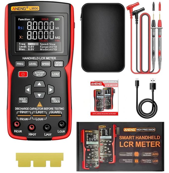 LCR Metru Profesional ANENG LM06 | Măsurare R, L, C, ESR, Impedanță | Ecran TFT 2.8” | Testare cu 4 fire