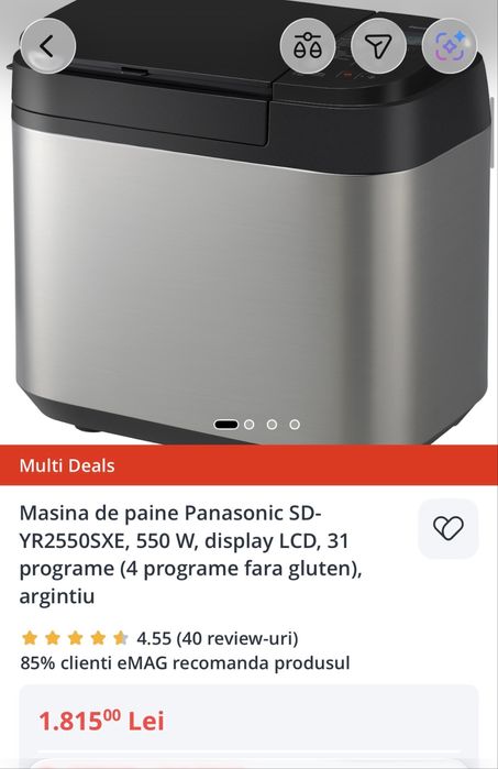 Aparat paine, pizza, gogosi Panasonic SD-YR2550SXE, 550 W, 31 programe