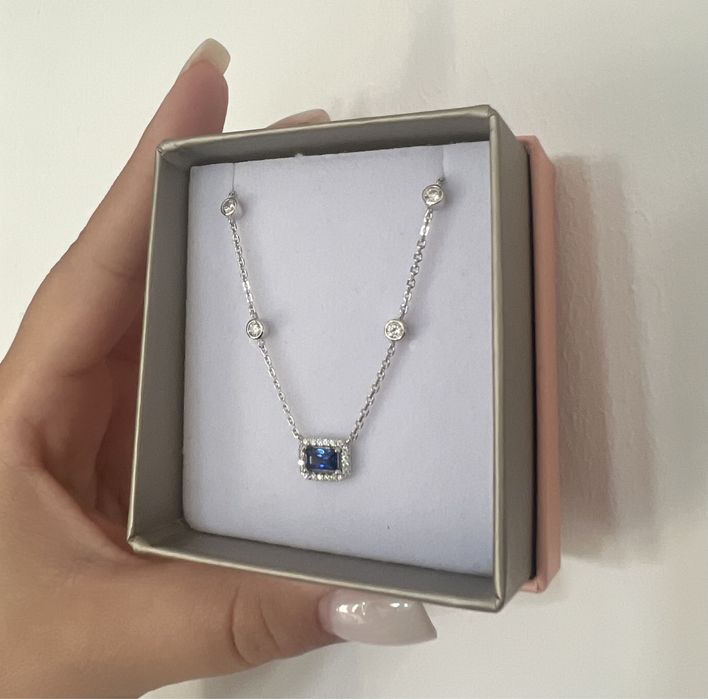 Colier argint 925 cu corindon albastru si cubic zirconia Splendor