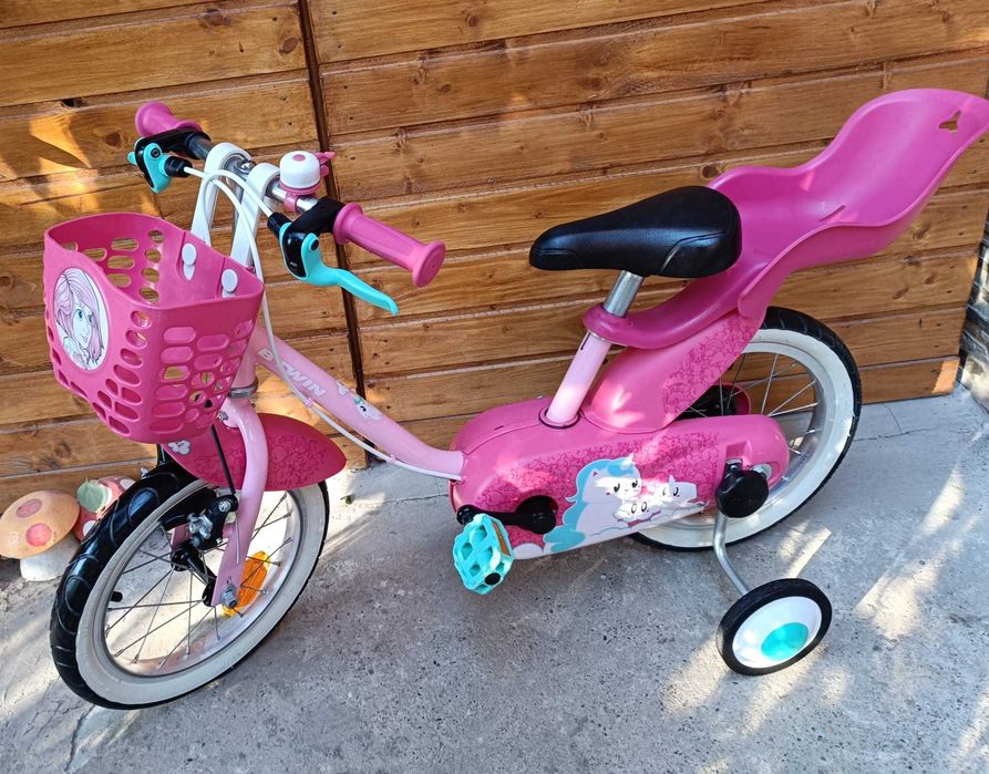 Bicicleta copii 3-5 ani,  de fete, roz, marca Btwin de 14 inch