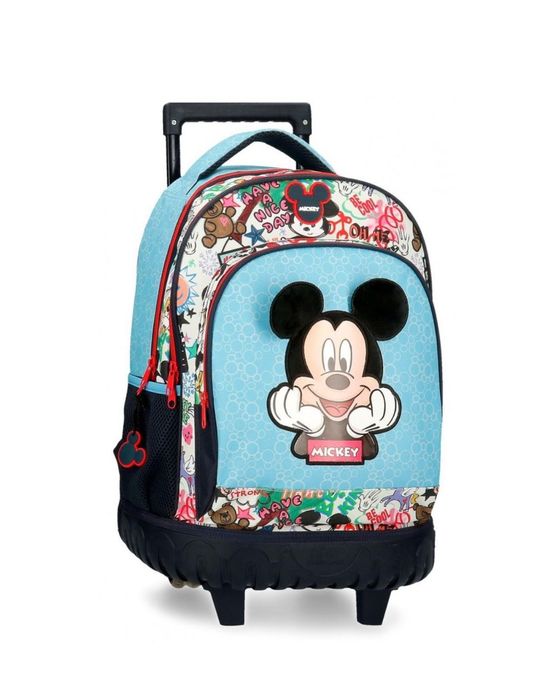 Ghiozdan troler, Mickey Mouse Be Cool, 2 roti duble, 3 compartimente