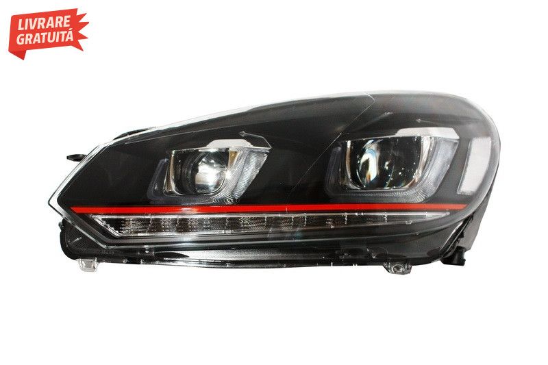 Faruri LED VW Golf 6 VI (2008-2012) Golf 7 U Design With Red Strip GTI