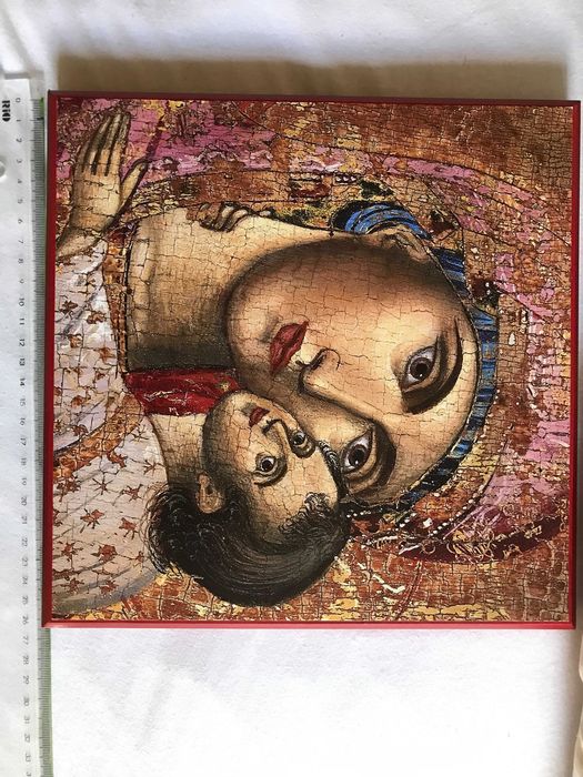 Icoana serigrafiata pe lemn Maica Domnului cu Pruncul - 26 cmx26 cm