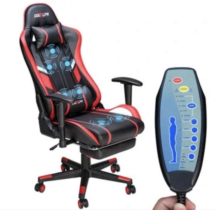 Масажен 7 точков геймърски стол с приставка за крака!