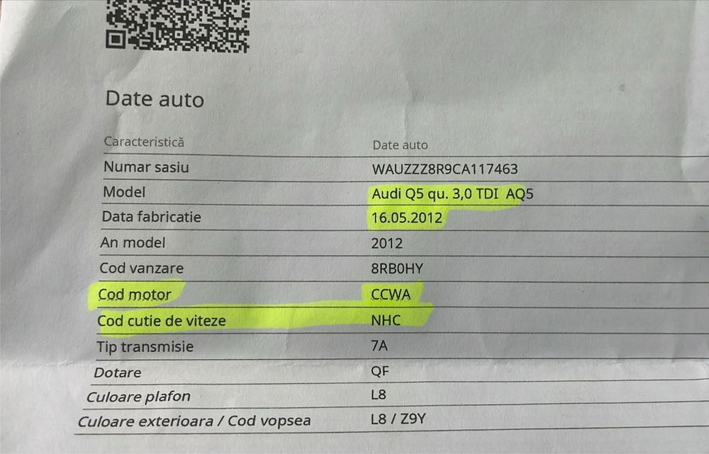 Motor 3.0 diesel Audi CCWA, cutie automata NHC MSH 0b5, injectoare 3.0