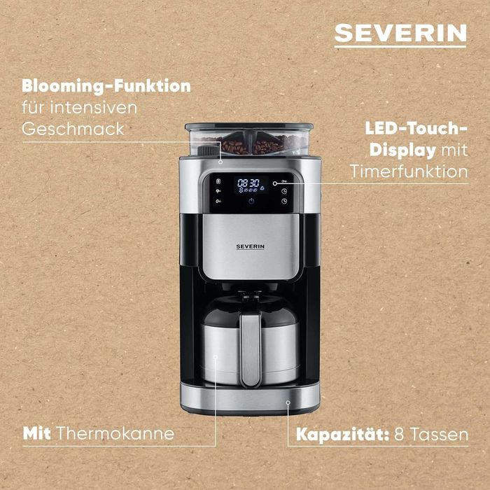 Шварц Кафемашина с мелачка Severin KA 4810, 1000W, 1.35 л, LCD дисплей