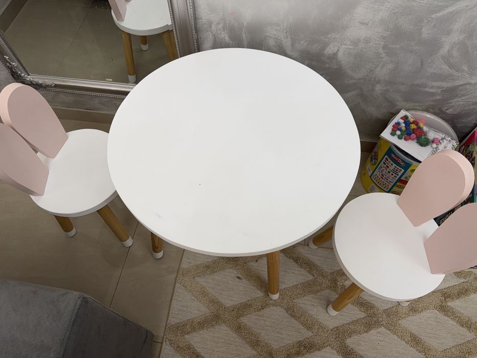Masa lemn copii roz cu alb